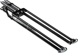 HardDrive Springer Fork Tapered Leg +8 black suspension component for motorcycle, featuring tapered legs and sturdy black finish.