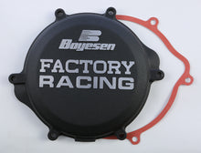 Load image into Gallery viewer, Boyesen Factory Racing Clutch Cover in black, designed for motorcycle engines, showing a sleek black finish with mounting details