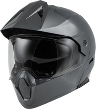 Load image into Gallery viewer, Fly Racing Odyssey Adventure Modular Helmet in grey, showing the helmet's sleek design and chin guard in a close-up view.