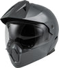 Fly Racing Odyssey Adventure Modular Helmet in grey, XL size, featuring a sleek design and secure chin strap for versatile riding.