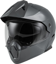 Fly Racing Odyssey Adventure modular helmet in grey, size large, with aerodynamic design and secure chin strap.