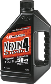 Maxima Classic V-Twin Formula 50w motorcycle engine oil in a liter bottle, featuring the Maxima brand label.