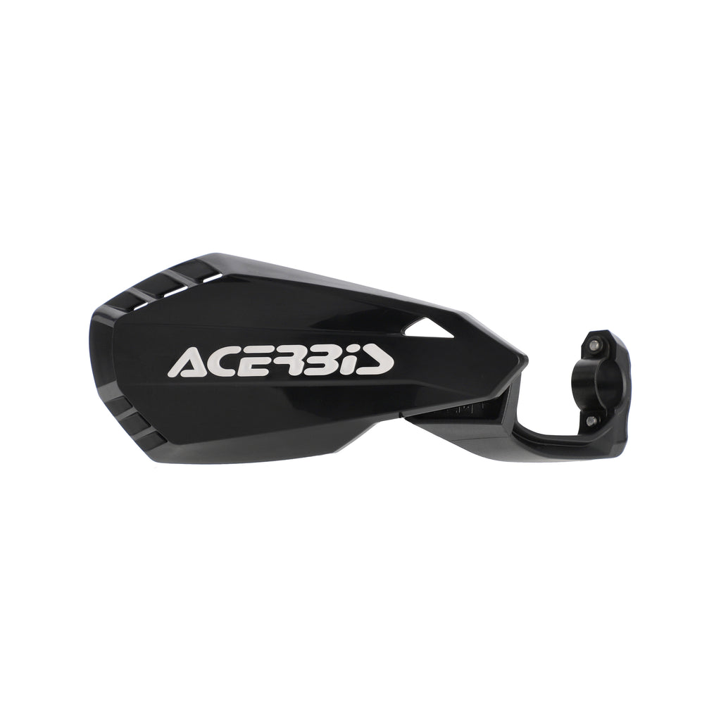 Acerbis Firstmoto MX handguards mounted on a motorcycle handlebar, providing protection for rider's hands during off-road riding.