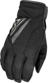 Fly Racing Title Long Gloves in black, size large, featuring reinforced palms and breathable fabric for motocross or motorcycle riding.