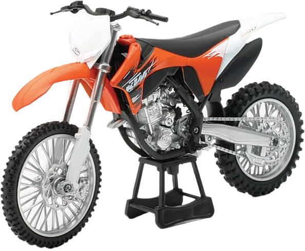 New Ray Toys 1:12 KTM 350SX-F race bike replica in orange, detailed miniature motorcycle accessory.