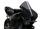 PUIG R-Racer dark smoke motorcycle windshield, aerodynamic windscreen for Honda, designed for enhanced rider protection.