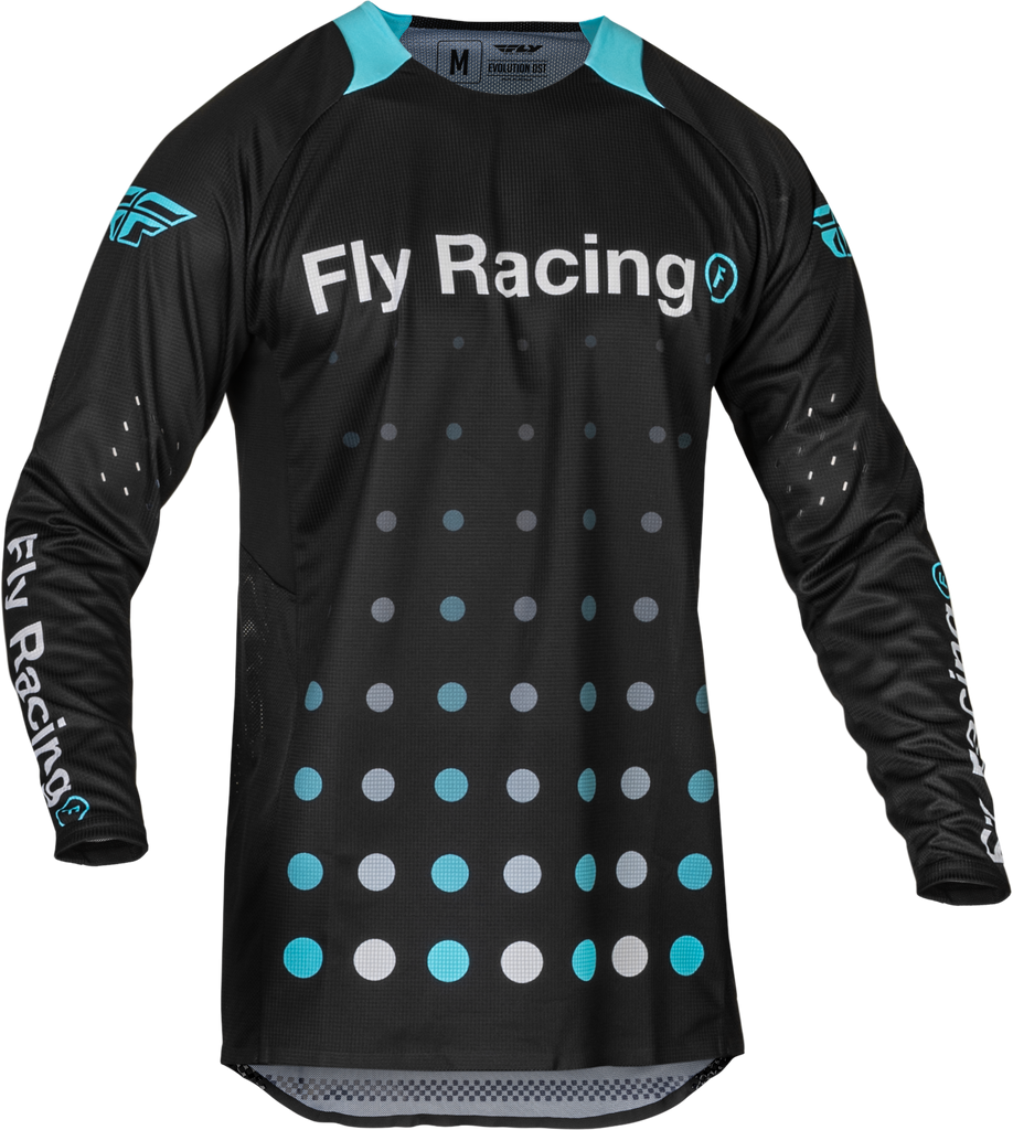 Fly Racing Evolution DST SE Strobe jersey in black and electric blue, XL size, featuring bold colorblock design and breathable fabric.
