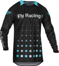 Fly Racing Evolution DST SE Strobe jersey in black and electric blue, XL size, featuring bold colorblock design and breathable fabric.