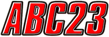 Load image into Gallery viewer, Hardline Series 800 registration decal kit in red and black with graphics for motorcycle or vehicle customization.