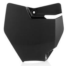 Load image into Gallery viewer, Acerbis black front number plate for motorcycle, featuring a sleek design with mounting holes and brand logo for off-road bikes.