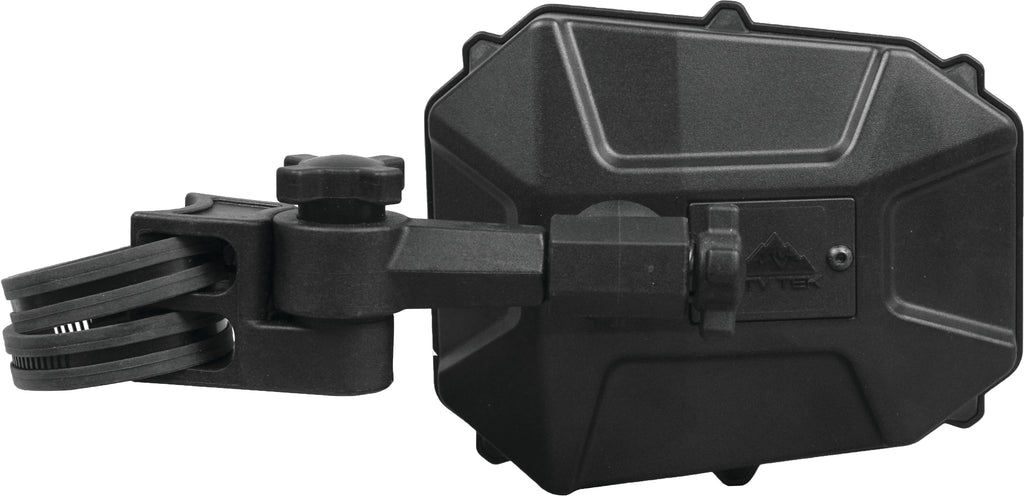 ATV-TEK Elite side mirror with dual breakaway mount for ATV, showing the mirror's adjustable glass and sturdy mounting hardware.