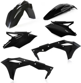 Acerbis black plastic kit with various motorcycle parts, including fenders and panels, designed for durability and style.