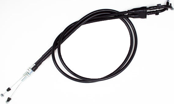 Motion Pro black vinyl throttle push-pull cable set for motorcycle control lines, featuring durable black vinyl covering and metal fittings.