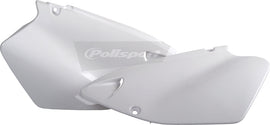 Polisport Plastics white side panels for motorcycle body, model 64-4450, shown in original packaging with product details.