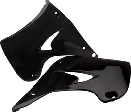 Black Acerbis radiator shrouds for street bikes, model 1590-3105, featuring a sleek design and durable construction.