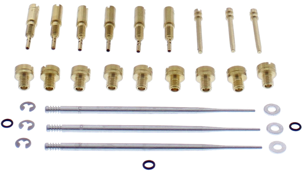 All Balls HSR 45 Jet Kit 22-00108, set of motorcycle carburetor jets, with multiple brass jets and components for tuning.