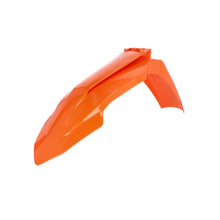 Load image into Gallery viewer, Acerbis orange front fender for KTM motorcycle, body part with mounting brackets, designed for off-road or motocross bikes.