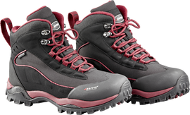 Baffin Inc women's black and sangria hike boots with rugged sole, durable material, and ankle support for outdoor adventures.