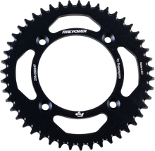 Load image into Gallery viewer, Fire Power 47-tooth aluminum rear sprocket in black for 84cc engine, featuring a lightweight, durable design for motorcycle performance.