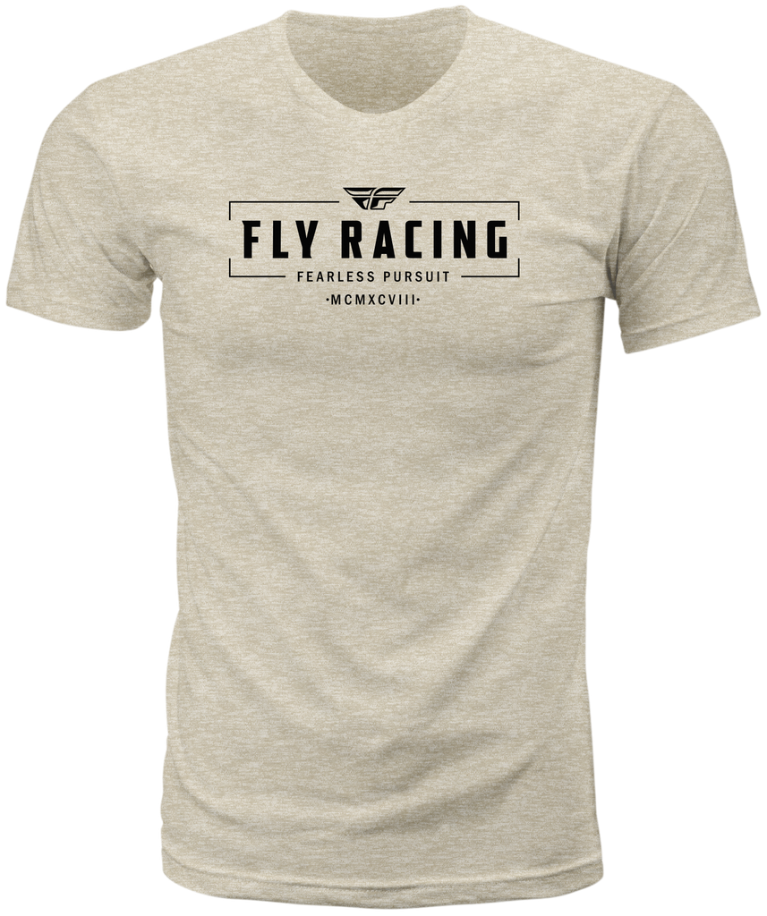 Fly Racing Fly Motto Tee in natural color, casual unisex T-shirt with fly logo, front view showing neckline and logo detail.