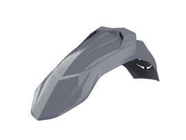 Polisport Plastics universal front fender in Nardo Grey, designed for motorcycles, shown in a close-up image.