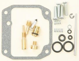 All Balls carburetor repair kit for intake and fuel system, with various small parts and gaskets on a white background.
