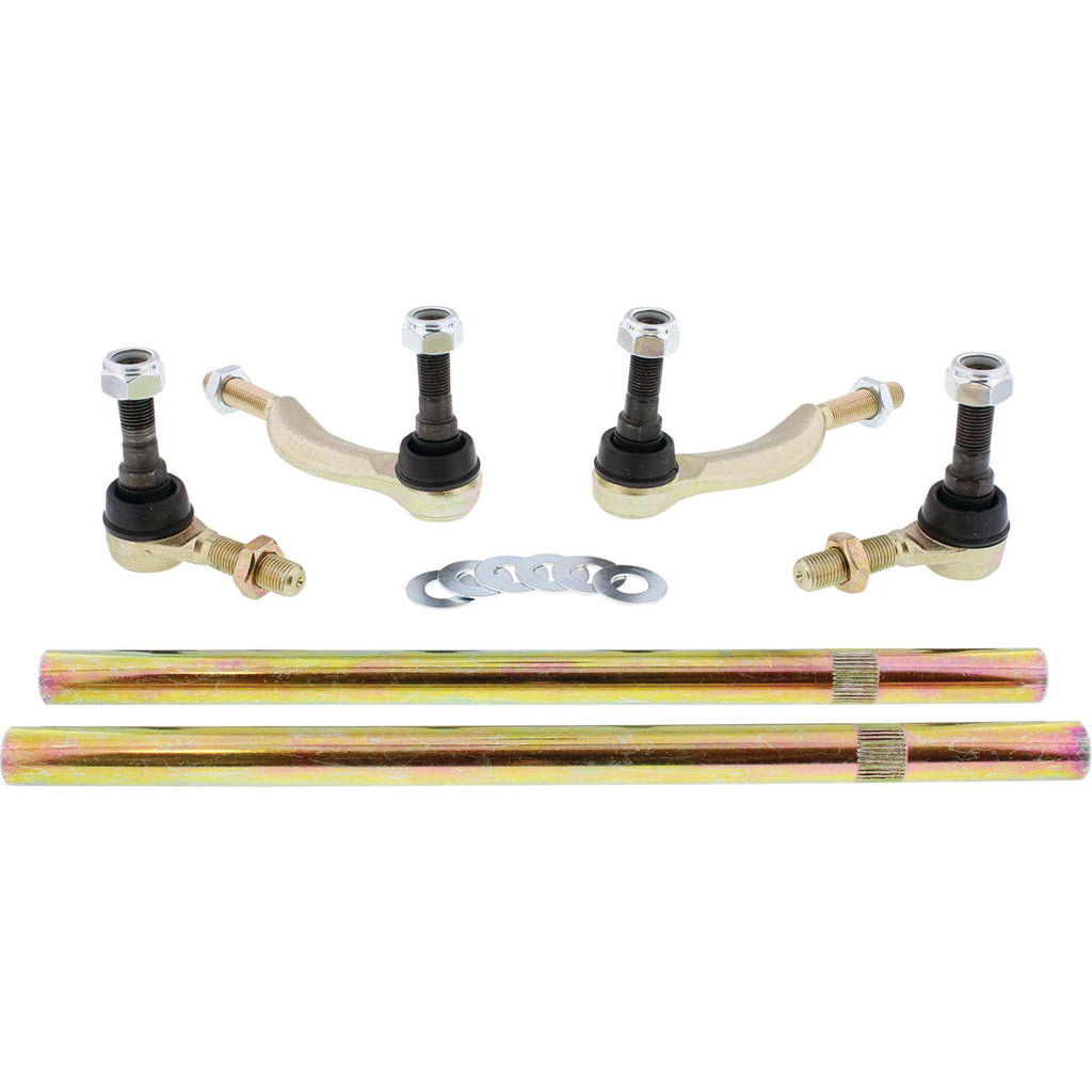 All Balls tie rod upgrade kit for Can-Am suspension, featuring metal components and rubber boots for enhanced steering performance.