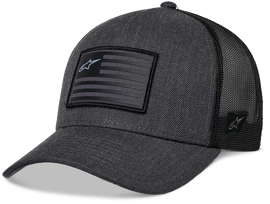Alpine Star Flag snapback hat in charcoal heather and black, featuring a patriotic flag design on the front.