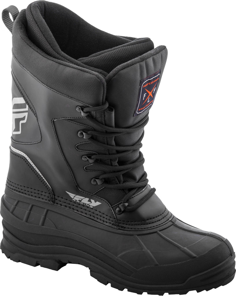 Fly Racing Aurora motocross boots size 5 with black and gray design, sturdy construction, and secure buckles.