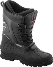 Load image into Gallery viewer, Fly Racing Aurora motocross boots size 5 with black and gray design, sturdy construction, and secure buckles.