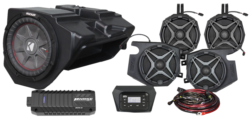 SSV Works 5 speaker plug and play kit for audio and communication systems, featuring multiple speakers and wiring components.