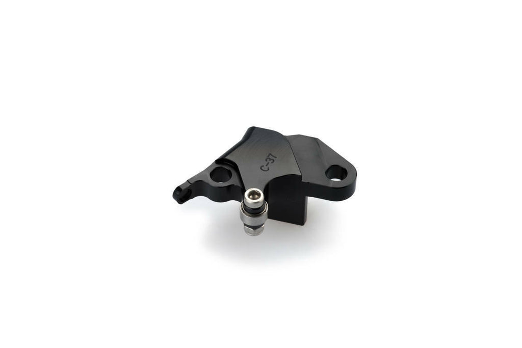 Black PUIG lever adapter clutch lever for motorcycle, showing the sleek, ergonomic design in close-up.