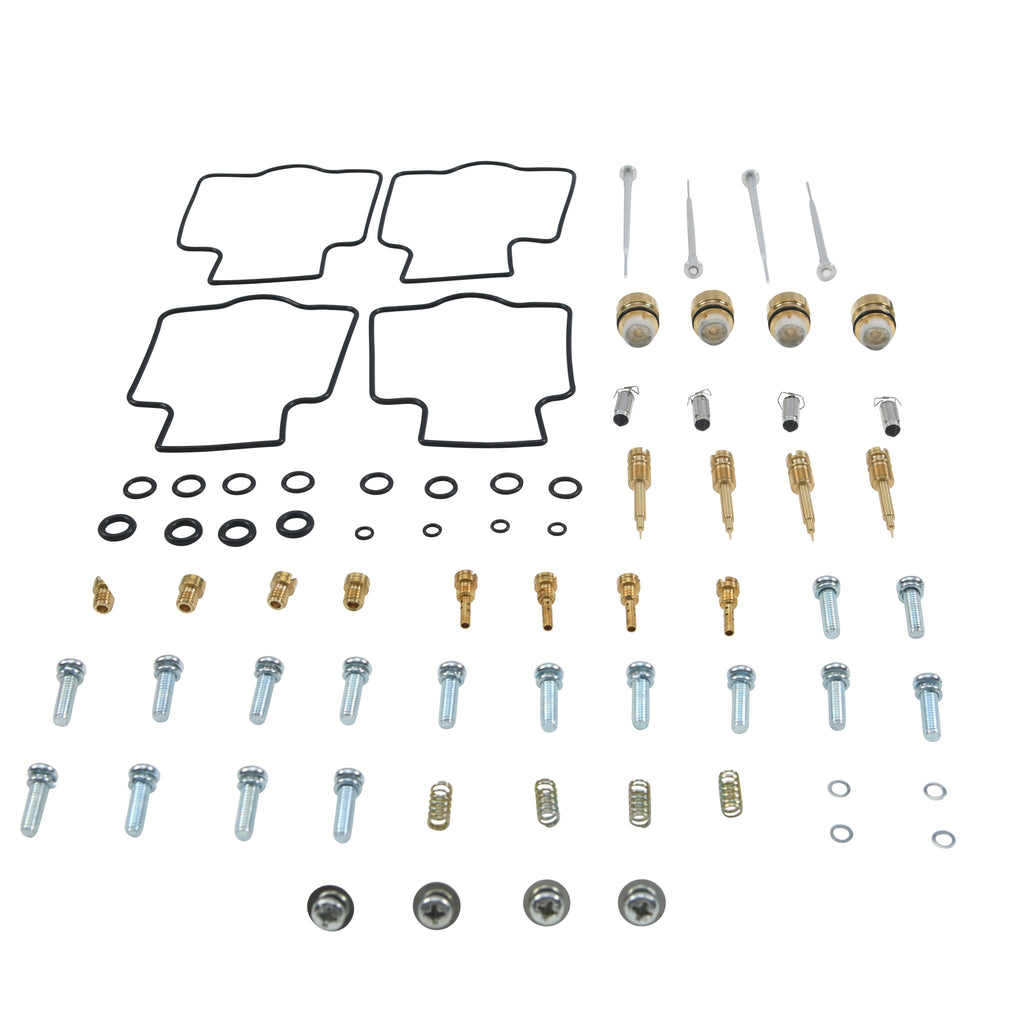 All Balls bike carburetor rebuild kit 226-10149 for intake and fuel system, featuring gaskets, seals, and components for repair.