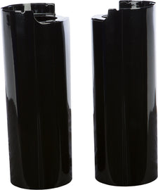 HardDrive black fork tube covers with 2-inch diameter for 14-up Touring motorcycles, designed for suspension protection.