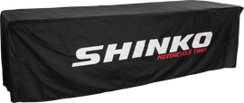 Black Shinko 8-foot table cloth, smooth fabric with neat edges, designed for formal dining or event tables.