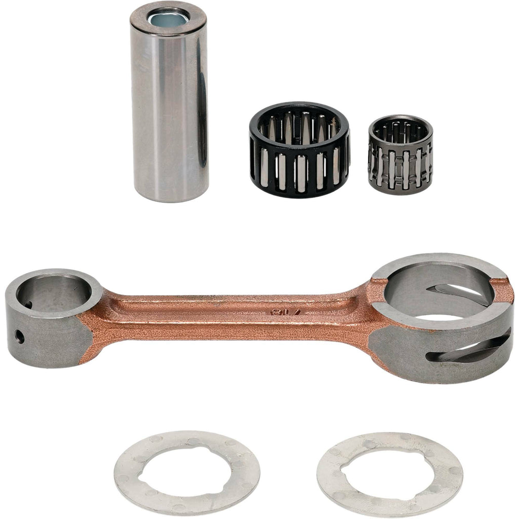 Hot Rods Connecting Rod Kit for Yamaha 421-8718, engine parts with metal rods and bearings, displayed on a clean surface.