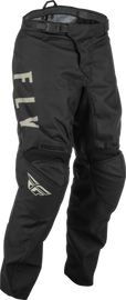 Fly Racing Youth F-16 Pants in black and grey, size 24, featuring durable fabric and sporty design for motocross riding.