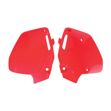 Load image into Gallery viewer, Red Polisport Plastics side panels for CR125/250 dirt bikes, designed as durable body parts with mounting features.