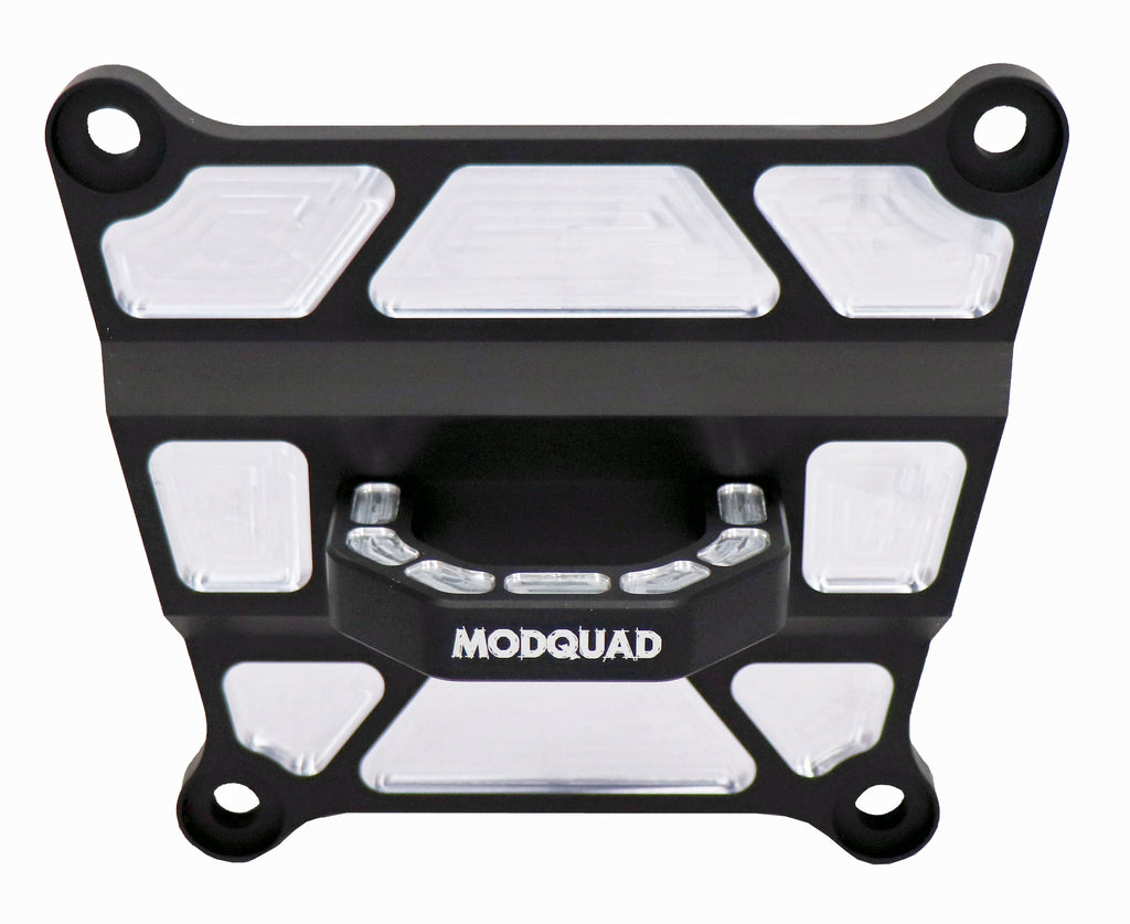 ModQuad black rear differential plate with hook, durable metal construction, designed for off-road vehicle protection and support.