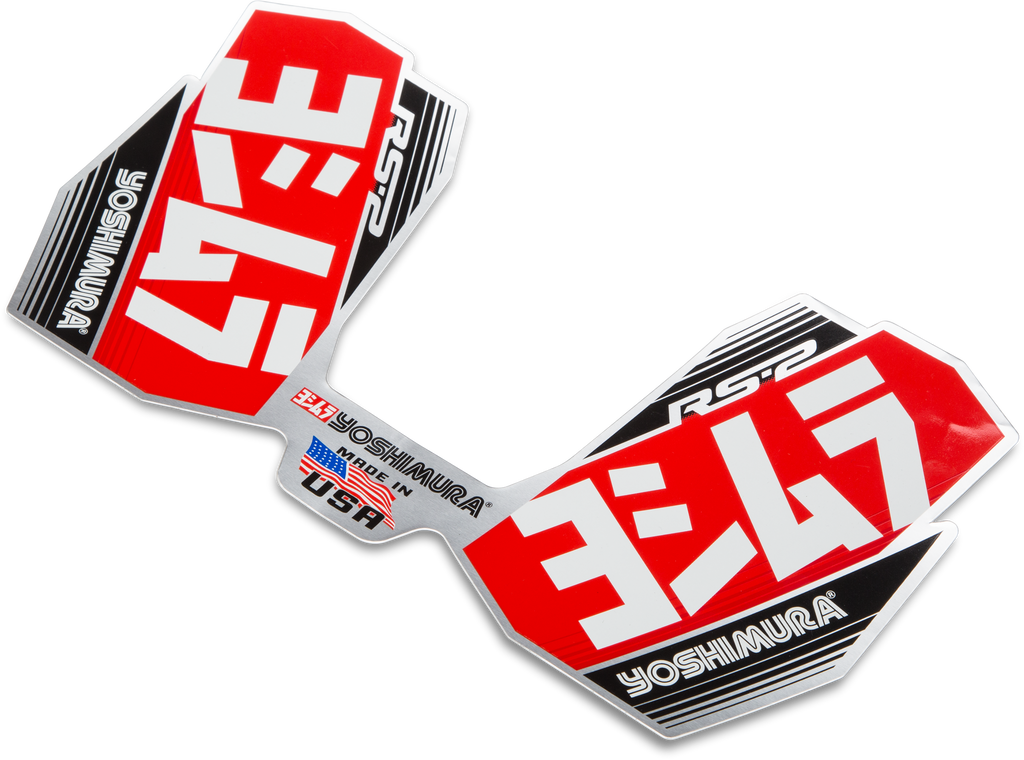 Yoshimura Muffler Logo Decal RS-2 Off-Road V2 graphic decal for motorcycle exhaust systems, featuring the Yoshimura brand logo.