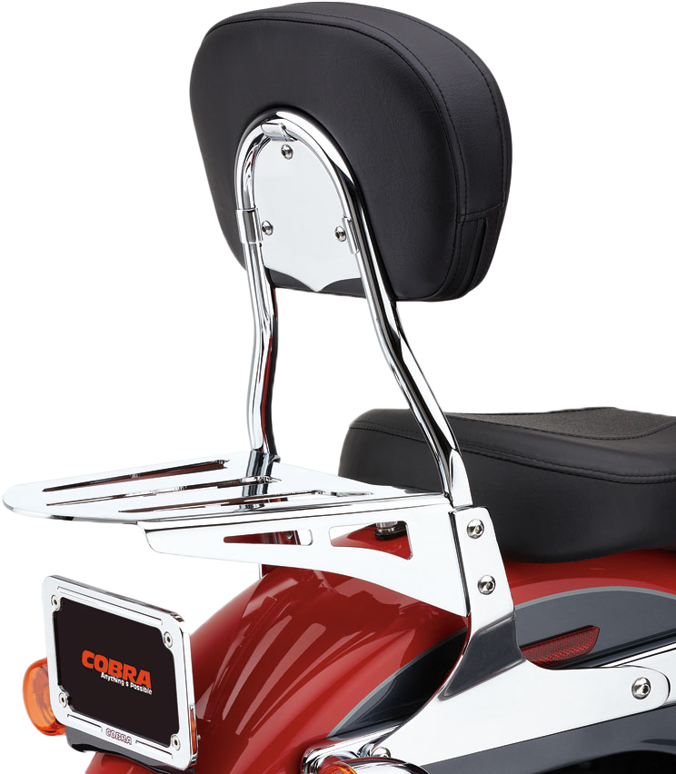 Cobra short sissy bar with round chrome finish, designed for Harley Davidson models from 2000-2017, body style accessory.