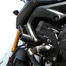 Load image into Gallery viewer, Black Shogun Industries Frame Sliders for motorcycle body protection, no cut design, mounted on a bike frame.