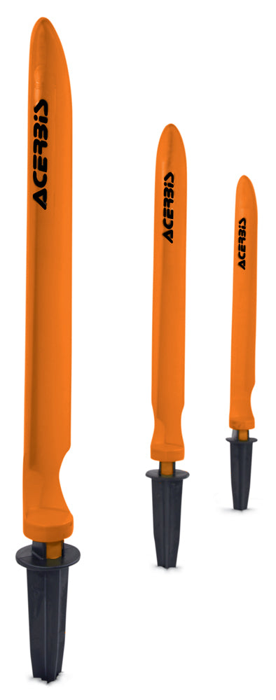 Acerbis orange track marker box containing 56 plastic markers for motocross or dirt bike race courses.