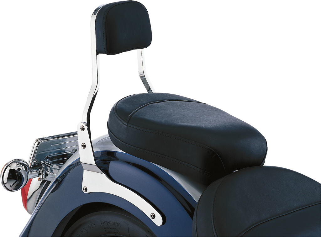 Chrome Cobra short sissy bar with pad for Honda VT1300 Stateline 2010-2016 motorcycle, featuring a sleek body design.