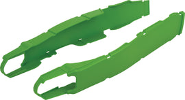 Polisport Plastics Street swingarm protectors in black for motorcycle, showing the durable plastic design and installation details