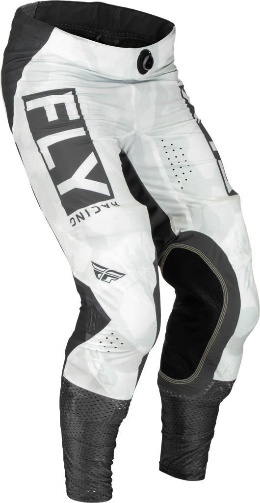 Fly Racing Lite L.E. Stealth pants in white and grey, size 38, featuring lightweight riding gear with sleek design.