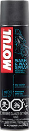 Motul Wash & Wax chemical bottle, 11.4oz, designed for car cleaning and polishing, with a white and blue label.