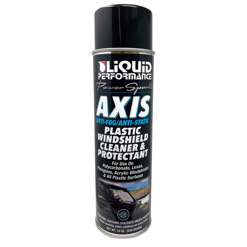Liquid Performance Axis plastic windshield cleaner in a 19 oz bottle, shown with clear liquid and packaging.