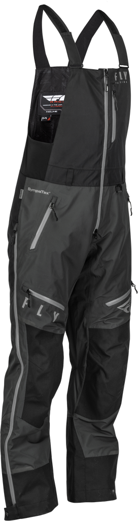 Fly Racing Incline Bib in black and charcoal, large size, featuring adjustable straps and durable fabric for motocross riding.