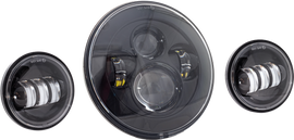 Letric Lighting Co 7-inch LED headlight pass lamp kit in black with mounting adapter, suitable for automotive use.